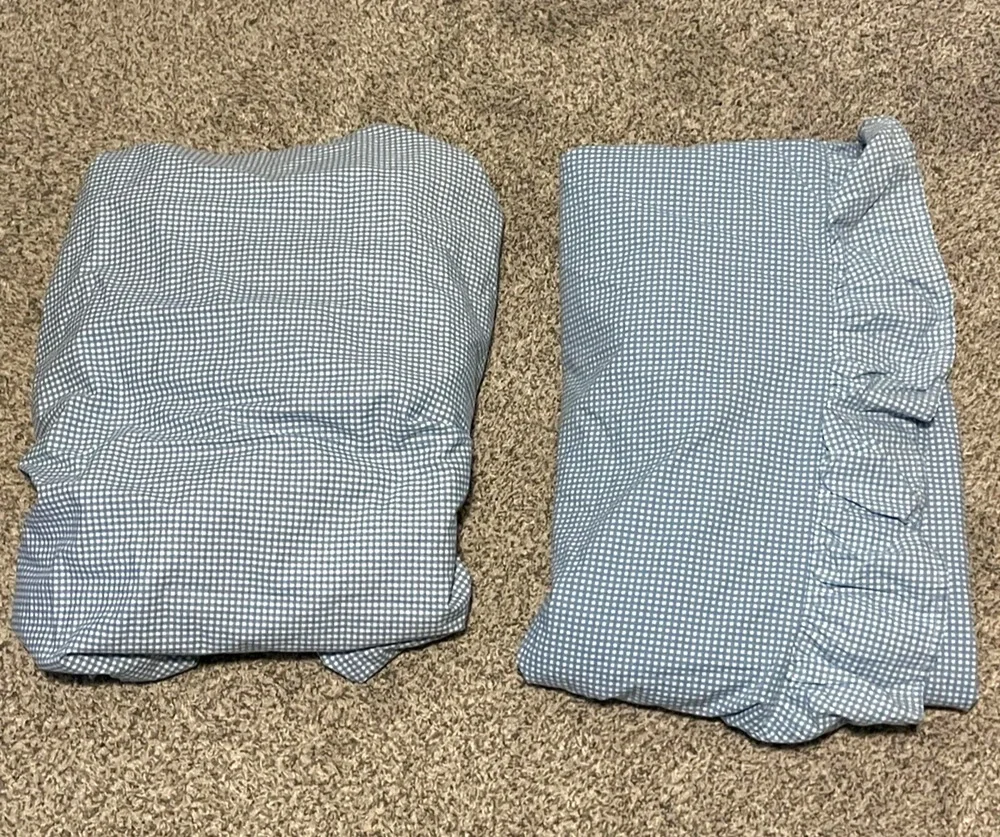Lauren Ralph Lauren Twin Sheet Set Blue Gingham Ruffle Cotton Farmhouse